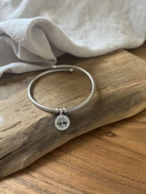 Bracelet jonc  "Arbre de vie" gris